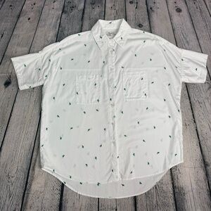 Madewell Short Sleeve White Shirt with Green Embroidered Cactus Pattern Size XXS